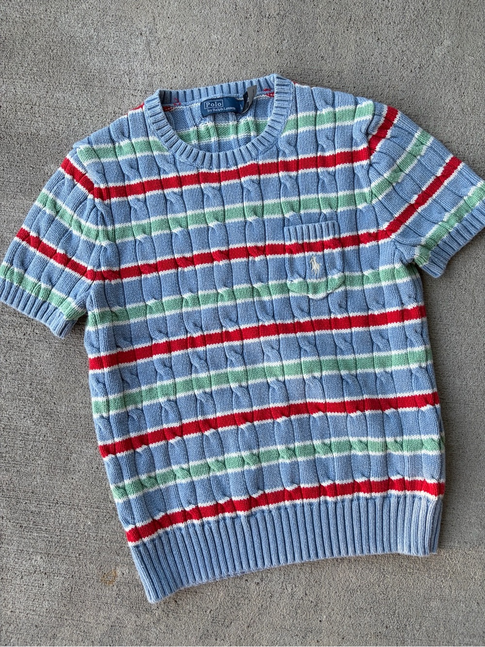 Polo Ralph Lauren striped cotton short sleeve knit sweater red blue green top